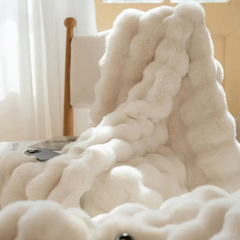 Luxurious cozy soft double-sided rabbit fur imitation blanket for bed and sofa