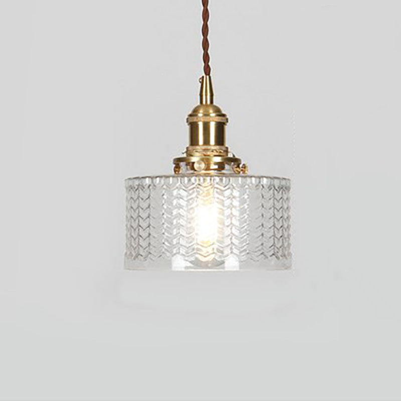 Okrągła szklana lampa wisząca w stylu japońskim z mosiężnym wykończeniem