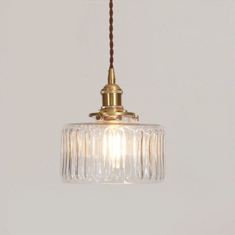 Okrągła szklana lampa wisząca w stylu japońskim z mosiężnym wykończeniem