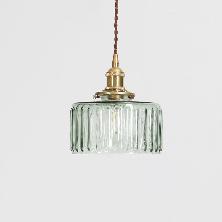 Okrągła szklana lampa wisząca w stylu japońskim z mosiężnym wykończeniem