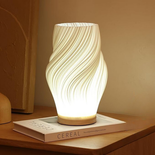 Lampa stołowa Wave LED z drewnianą podstawą i regulowanym natężeniem światła