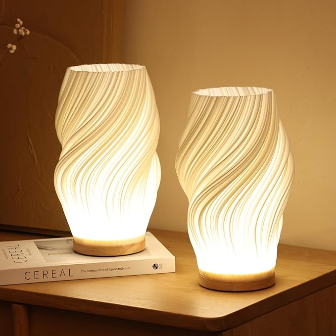 Lampa stołowa o rzeźbionym wzorze fal z zasilaniem USB