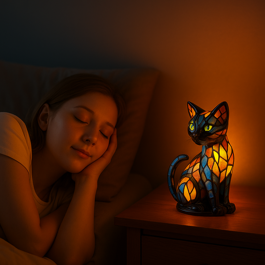 Decorative mosaic glass cat-shaped table lamp