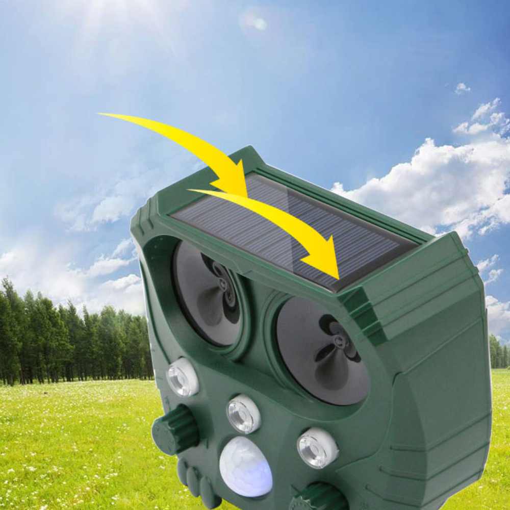 Odporny na warunki atmosferyczne ultradźwiękowy odstraszacz zwierząt – Solarny odstraszacz ogrodowy dla kot, lis, szczur, wiewiórka i pies