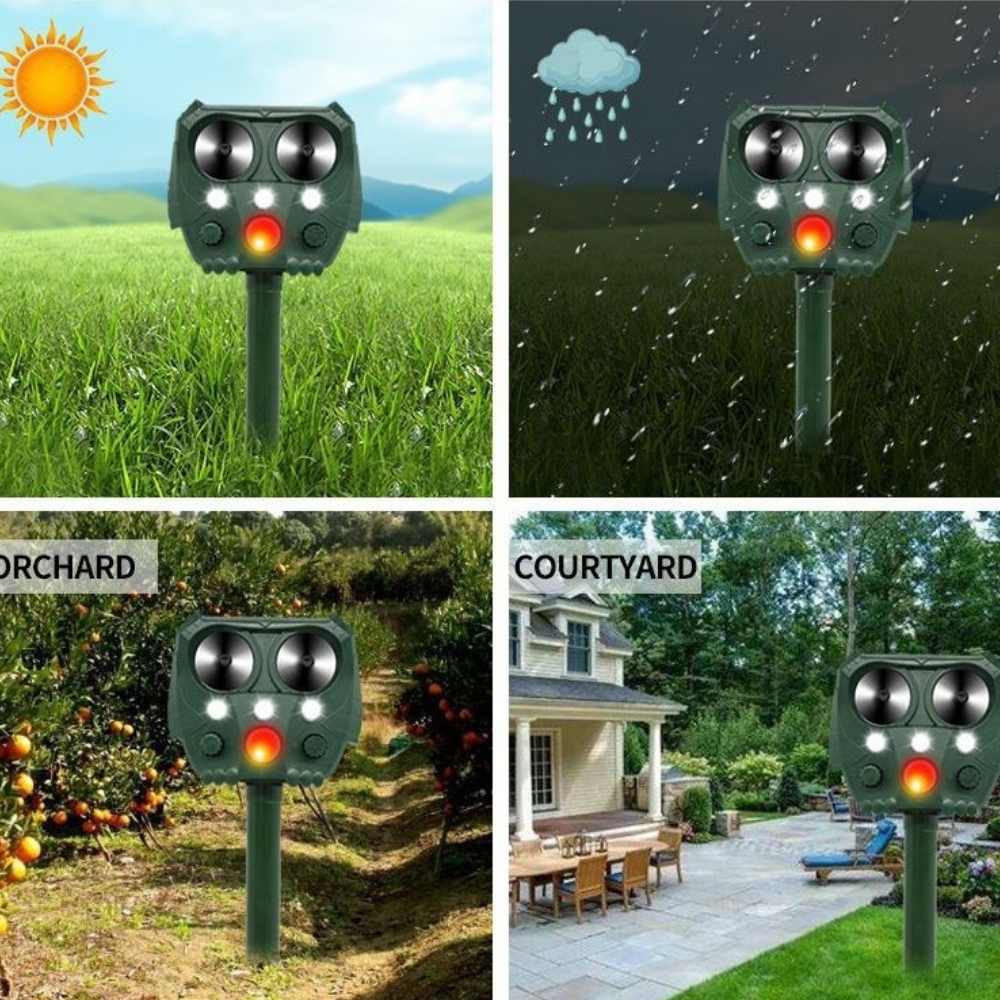 Odporny na warunki atmosferyczne ultradźwiękowy odstraszacz zwierząt – Solarny odstraszacz ogrodowy dla kot, lis, szczur, wiewiórka i pies