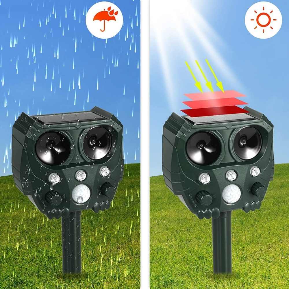 Odporny na warunki atmosferyczne ultradźwiękowy odstraszacz zwierząt – Solarny odstraszacz ogrodowy dla kot, lis, szczur, wiewiórka i pies