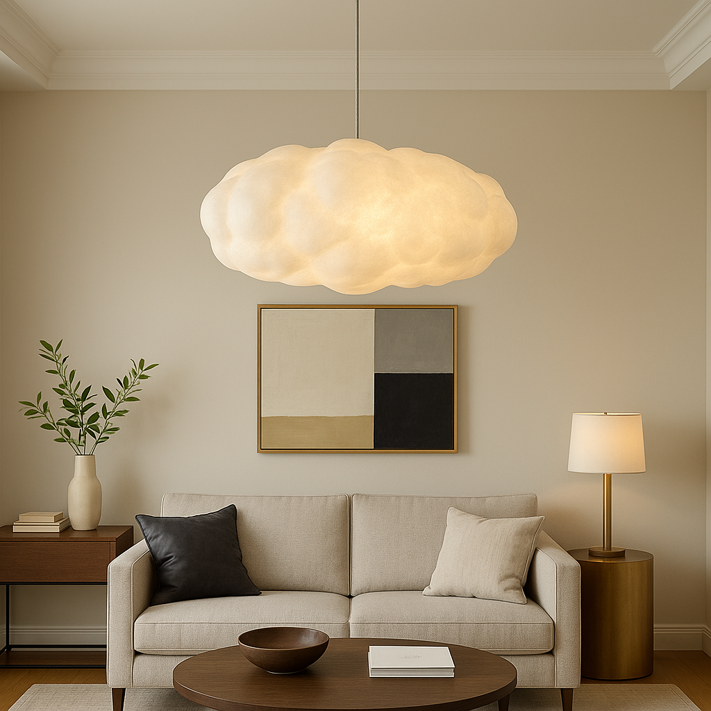 Minimalistyczna lampa LED wisząca w kształcie chmury