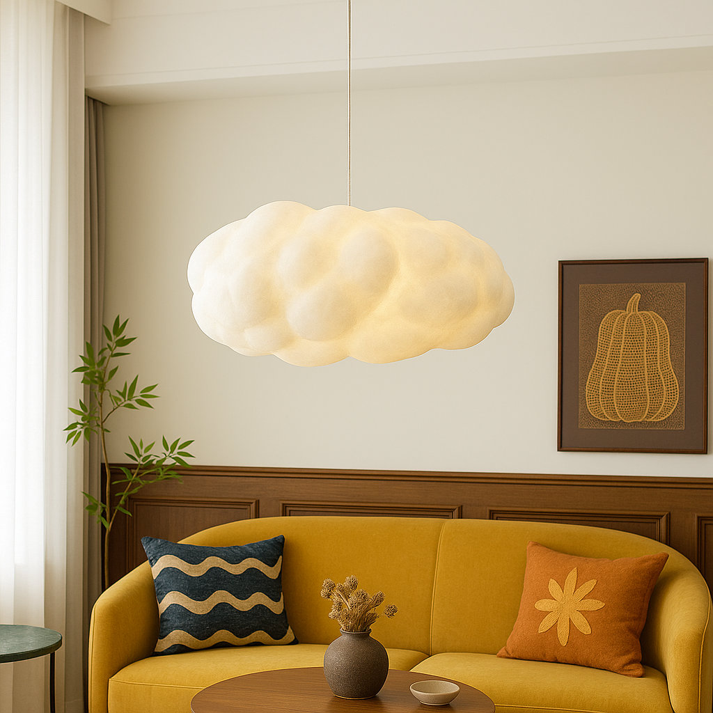 Minimalistyczna lampa LED wisząca w kształcie chmury