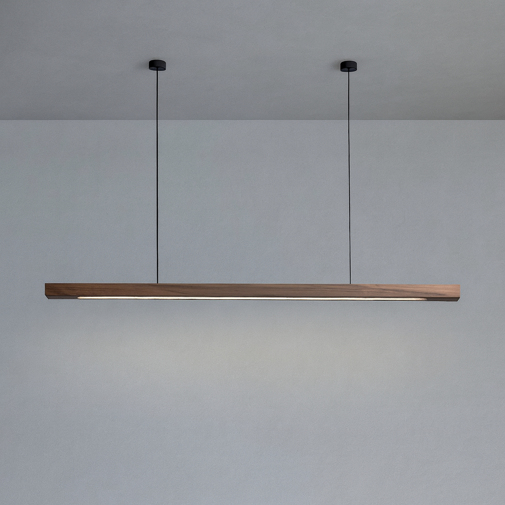 Funkcjonalny długi drewniana lampa wisząca LED do eleganckiego wnętrza domu