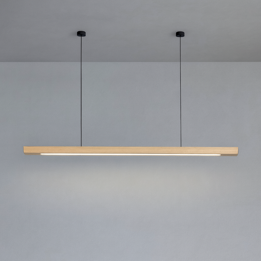 Funkcjonalny długi drewniana lampa wisząca LED do eleganckiego wnętrza domu