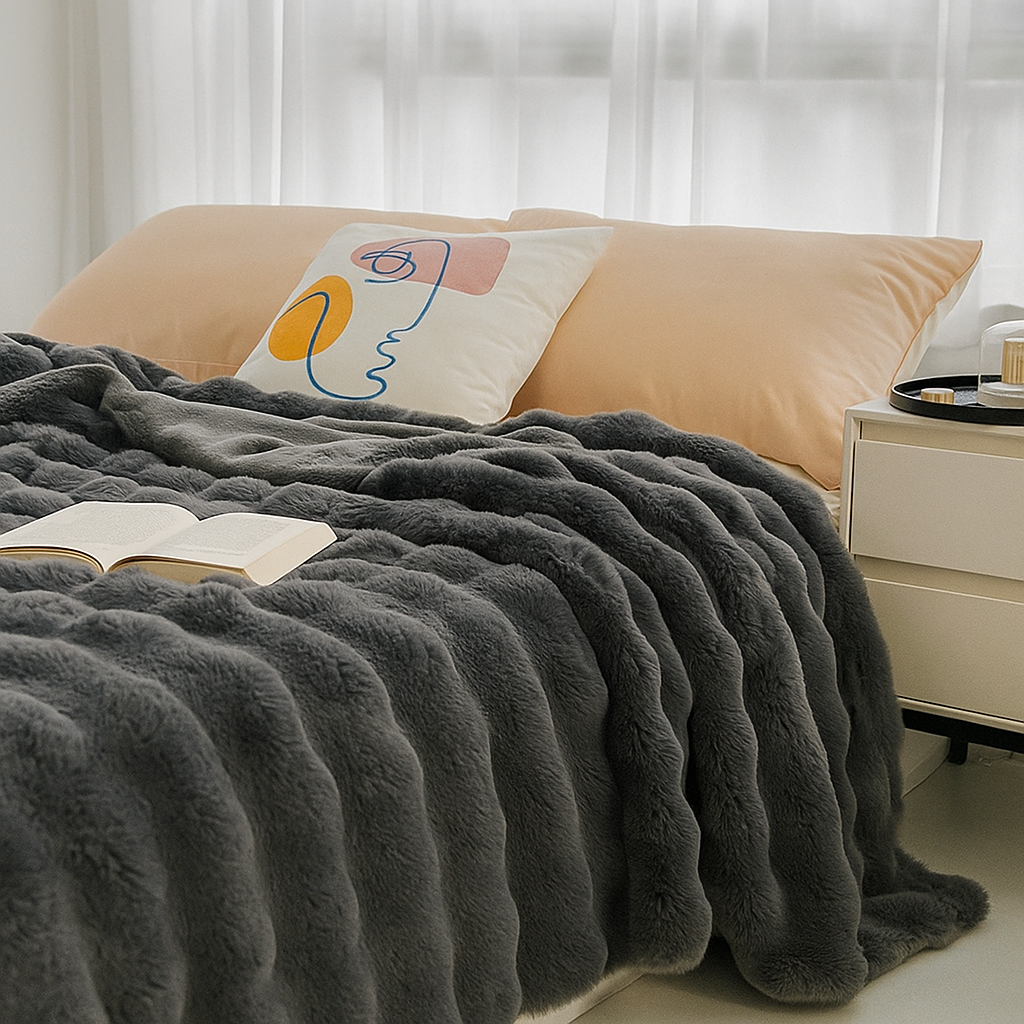 Luxurious cozy soft double-sided rabbit fur imitation blanket for bed and sofa