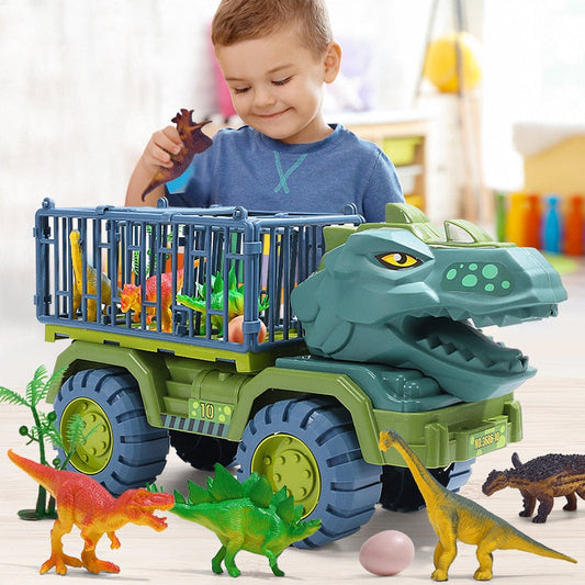 Wibrujący wielobarwny zestaw zabawek dla dzieci z dinozaurami i ciężarówką