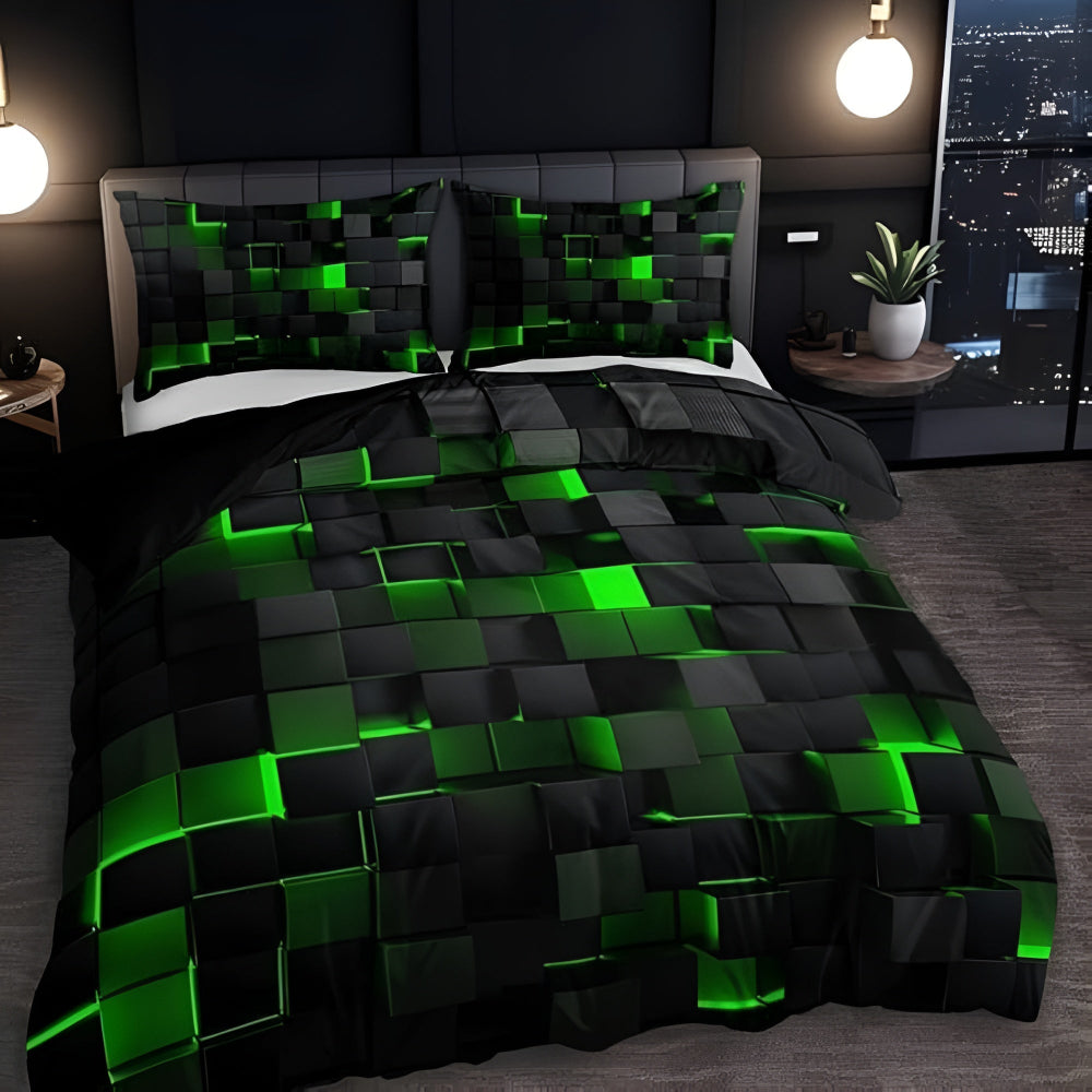 Geometryczna Pościel 3D Komplet - 3 Elementy Neonowy Wzór