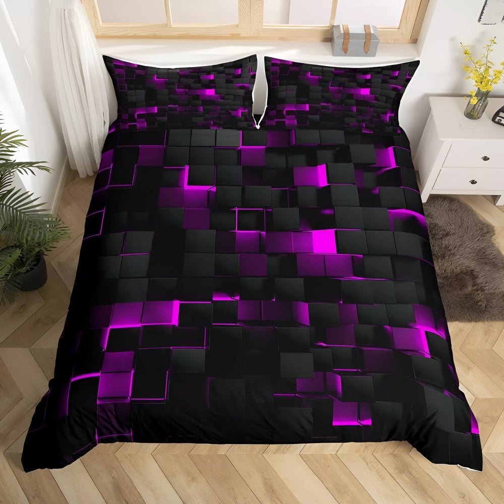 Geometryczna Pościel 3D Komplet - 3 Elementy Neonowy Wzór