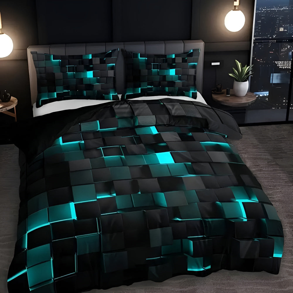 Geometryczna Pościel 3D Komplet - 3 Elementy Neonowy Wzór