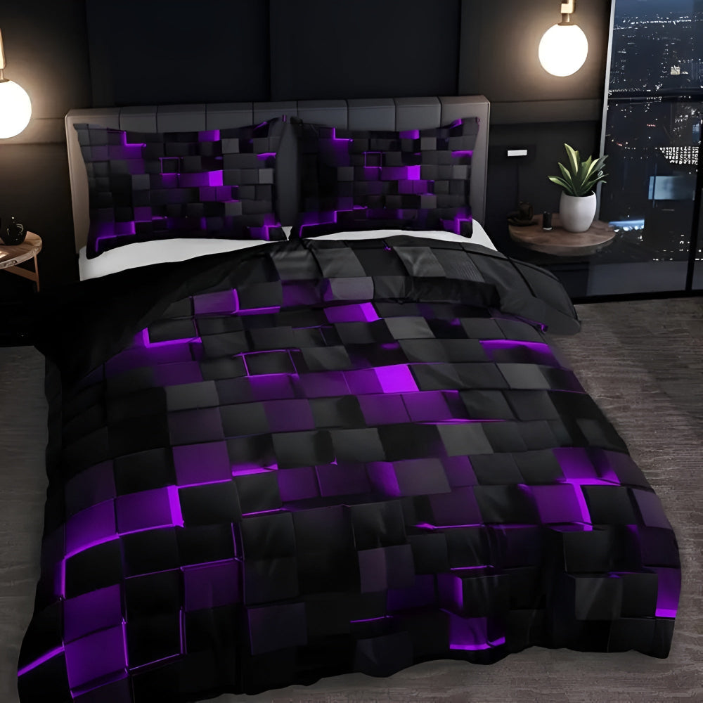 Geometryczna Pościel 3D Komplet - 3 Elementy Neonowy Wzór