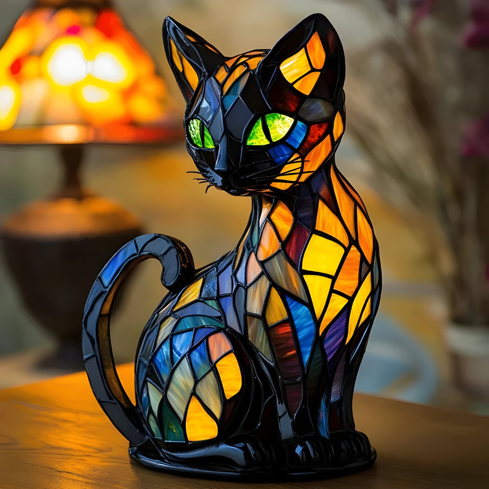 Decorative mosaic glass cat-shaped table lamp