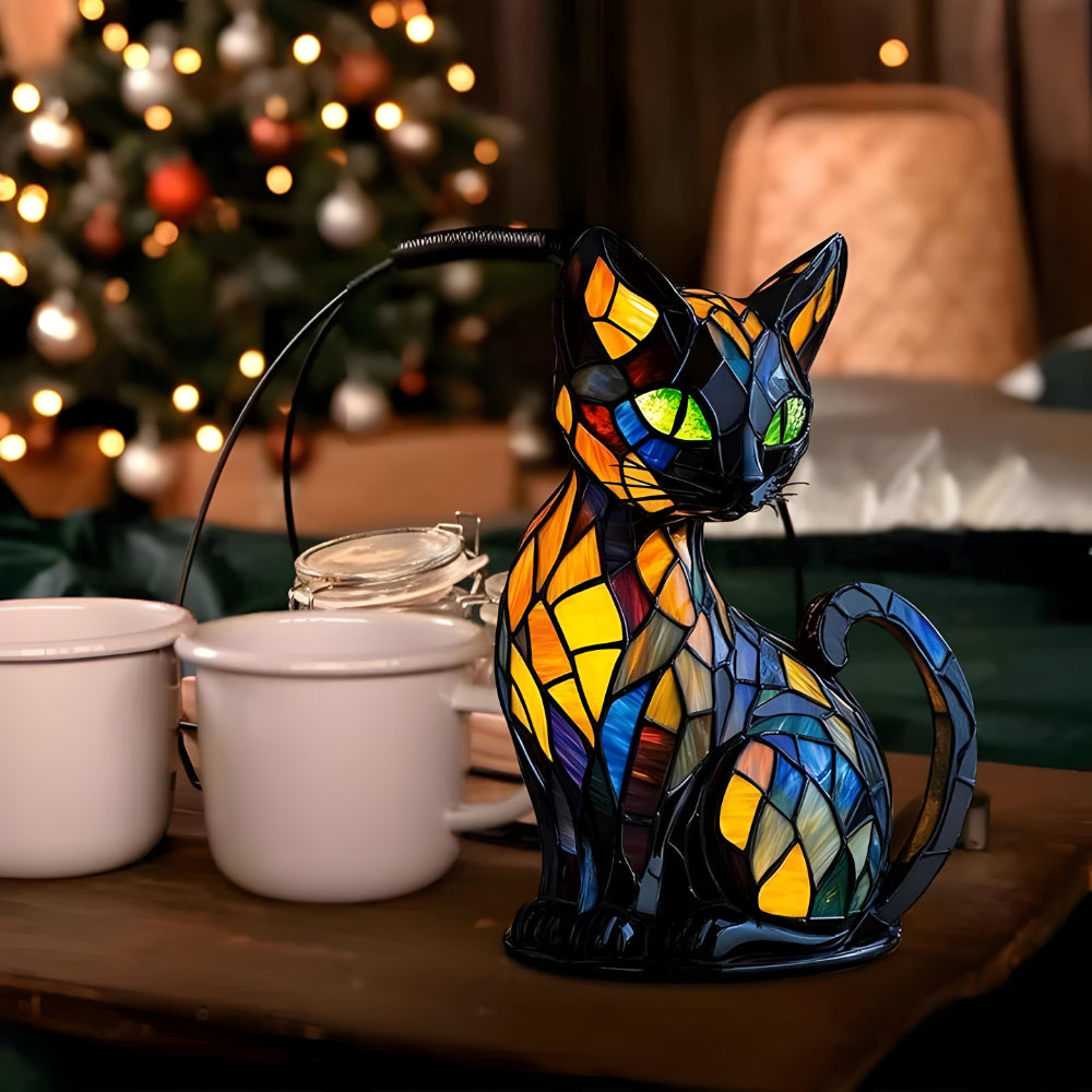 Decorative mosaic glass cat-shaped table lamp