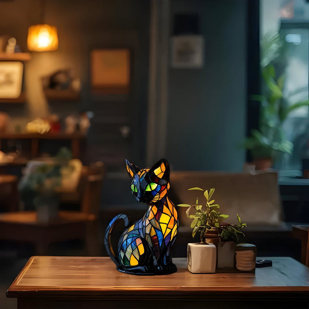 Decorative mosaic glass cat-shaped table lamp