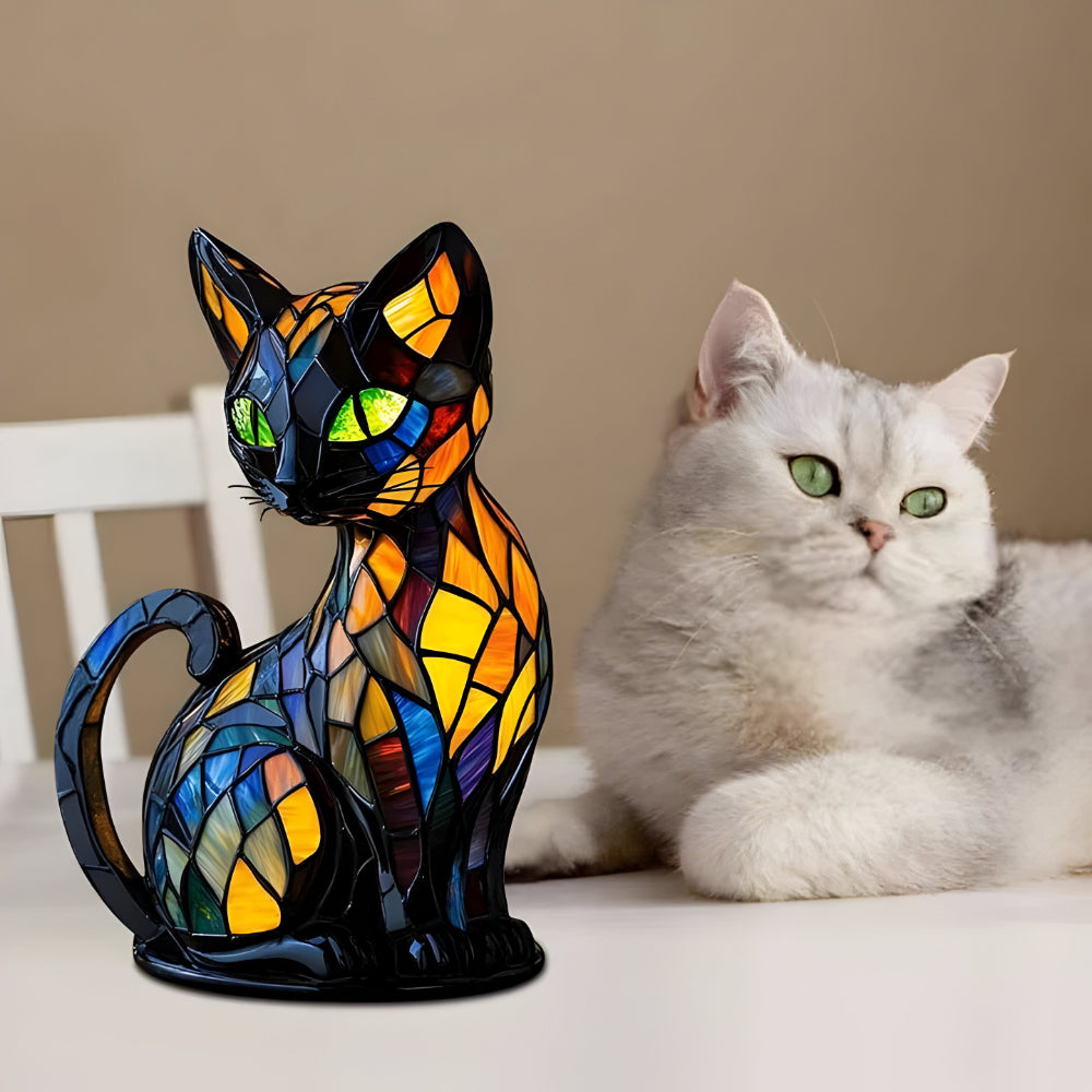 Decorative mosaic glass cat-shaped table lamp