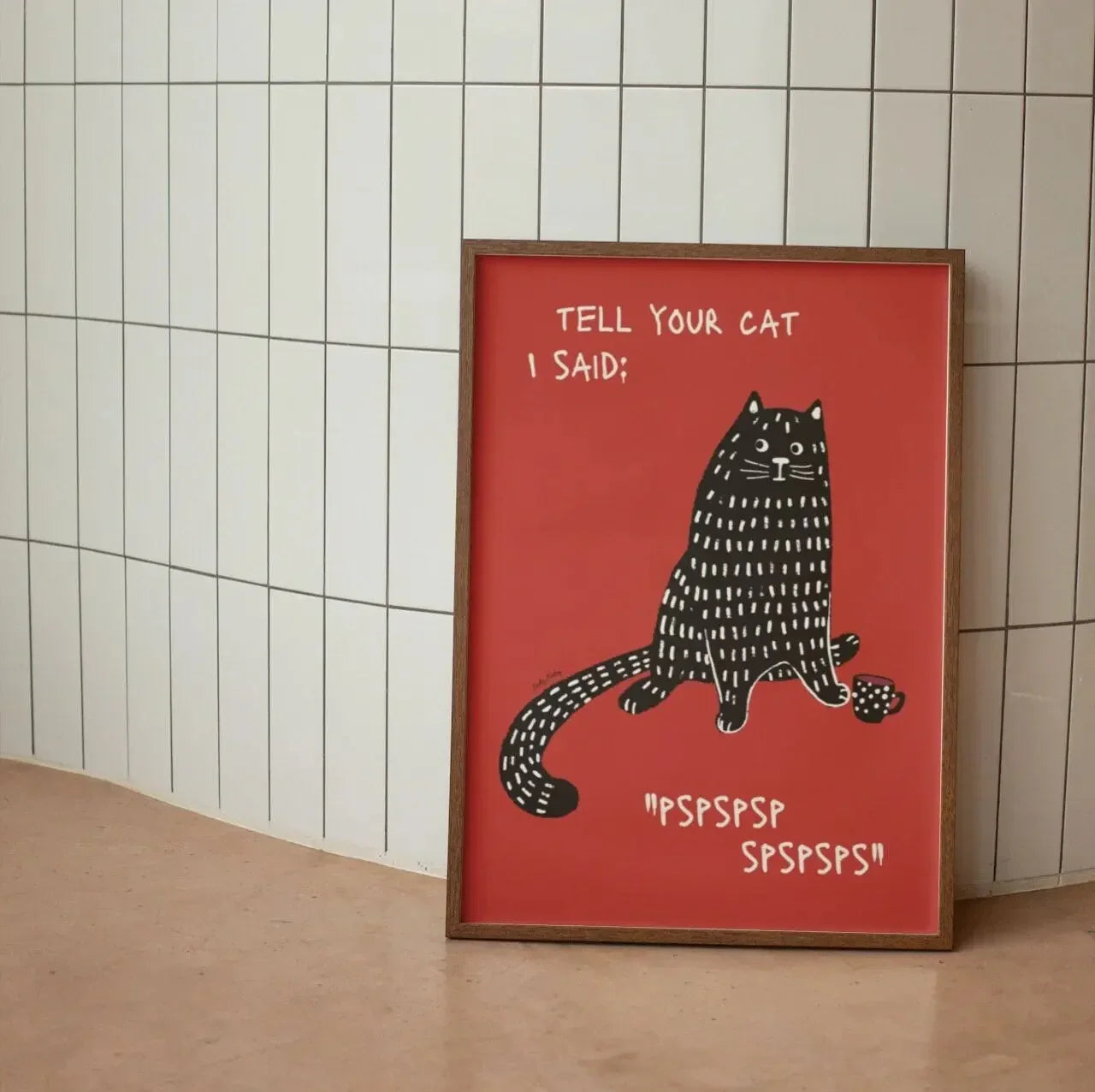 Wall poster with a black cat – minimalist animal theme for interior decor