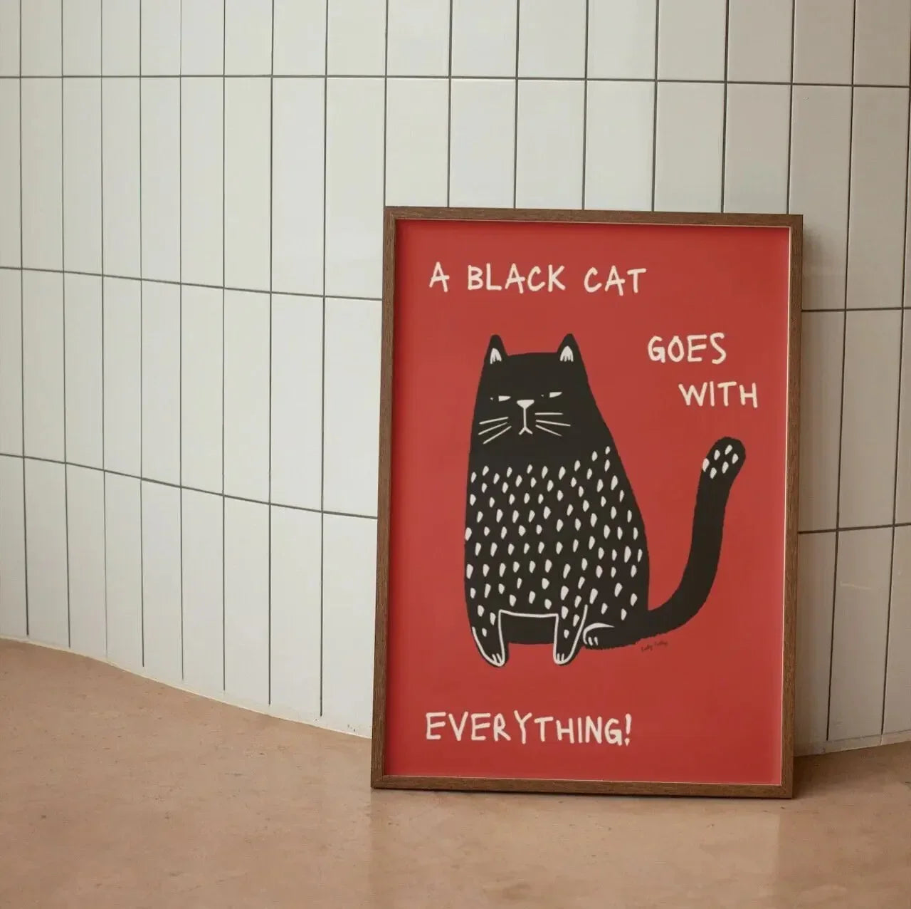 Wall poster with a black cat – minimalist animal theme for interior decor