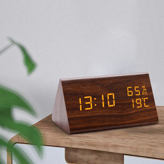 Kompaktowy drewniany cyfrowy budzik LED