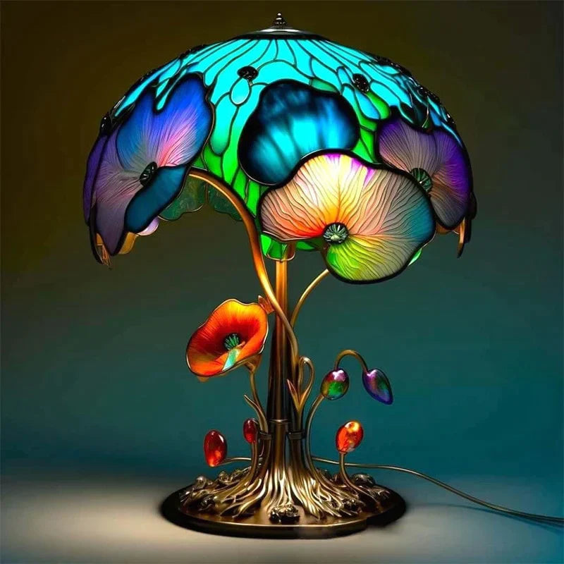 Dekoracyjna Lampa witrażem stołowa w stylu retro